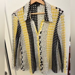 Funky yellow polka dot print button down shirt